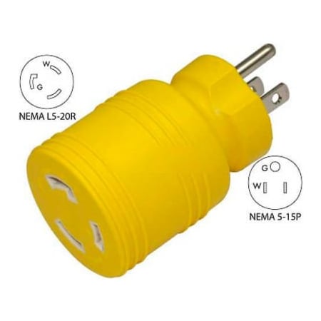 Conntek Plug Adapter, Locking, L5-20R, 5-15P, Yellow 30221-YW